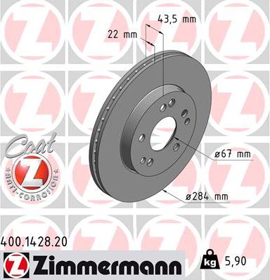 Zimmermann 400.1428.20 - Гальмівний диск autozip.com.ua