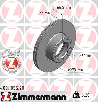 Zimmermann 400.1055.20 - Гальмівний диск autozip.com.ua