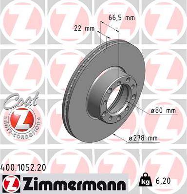 Zimmermann 400.1052.20 - Гальмівний диск autozip.com.ua