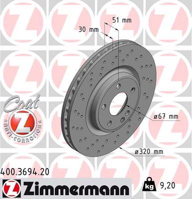 Zimmermann 400.3694.20 - Гальмівний диск autozip.com.ua