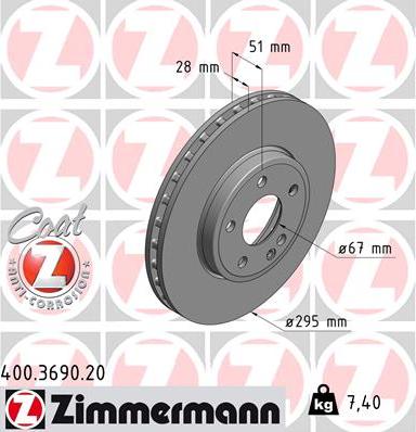 Zimmermann 400.3690.20 - Гальмівний диск autozip.com.ua