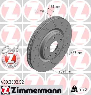 Zimmermann 400.3693.52 - Гальмівний диск autozip.com.ua