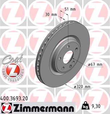 Zimmermann 400.3693.20 - Гальмівний диск autozip.com.ua