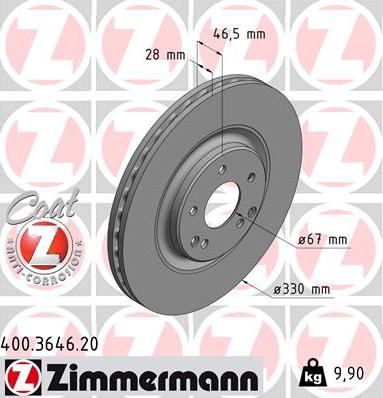 Zimmermann 400.3646.20 - Гальмівний диск autozip.com.ua