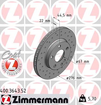 Zimmermann 400.3643.52 - Гальмівний диск autozip.com.ua