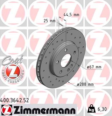 Zimmermann 400.3642.52 - Гальмівний диск autozip.com.ua