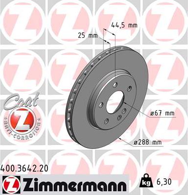 Zimmermann 400.3642.20 - Гальмівний диск autozip.com.ua
