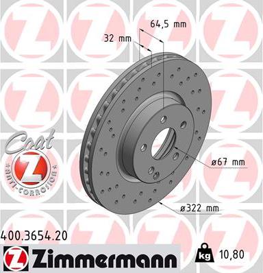 Zimmermann 400.3654.20 - Гальмівний диск autozip.com.ua