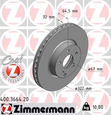 Zimmermann 400.3664.20 - Гальмівний диск autozip.com.ua