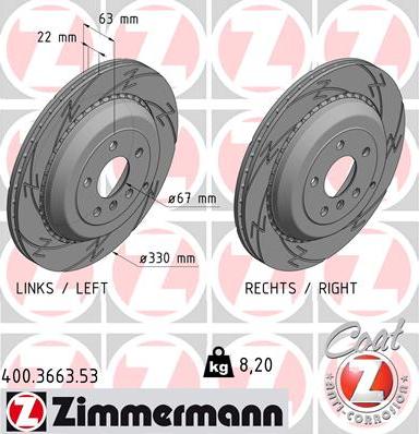 Zimmermann 400.3663.53 - Гальмівний диск autozip.com.ua