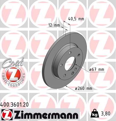Zimmermann 400.3601.20 - Гальмівний диск autozip.com.ua
