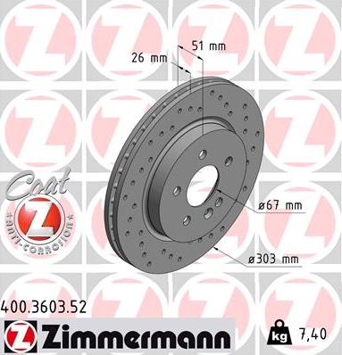 Zimmermann 400.3603.52 - Гальмівний диск autozip.com.ua