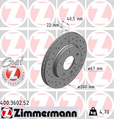 Zimmermann 400.3602.52 - Гальмівний диск autozip.com.ua