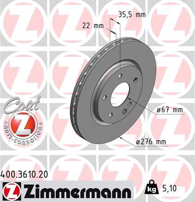 Zimmermann 400.3610.20 - Гальмівний диск autozip.com.ua
