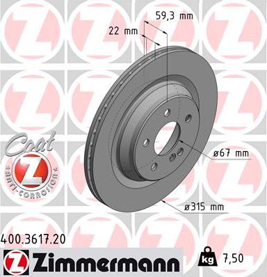 Zimmermann 400.3617.20 - Гальмівний диск autozip.com.ua