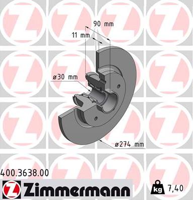 Zimmermann 400.3638.00 - Гальмівний диск autozip.com.ua