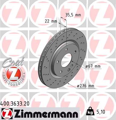 Zimmermann 400.3633.20 - Гальмівний диск autozip.com.ua