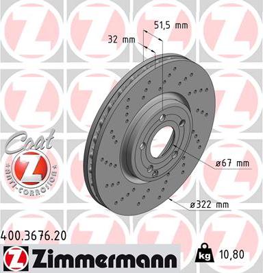 Zimmermann 400.3676.20 - Гальмівний диск autozip.com.ua