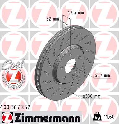 Zimmermann 400.3673.52 - Гальмівний диск autozip.com.ua