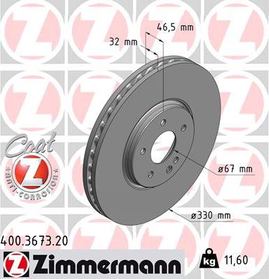 Zimmermann 400.3673.20 - Гальмівний диск autozip.com.ua