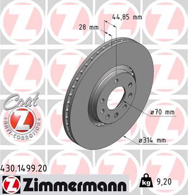 Zimmermann 430.1499.20 - Гальмівний диск autozip.com.ua