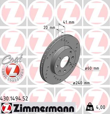 Zimmermann 430.1494.52 - Гальмівний диск autozip.com.ua