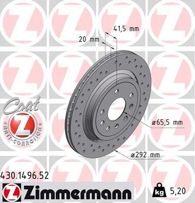 Zimmermann 430.1496.52 - Гальмівний диск autozip.com.ua