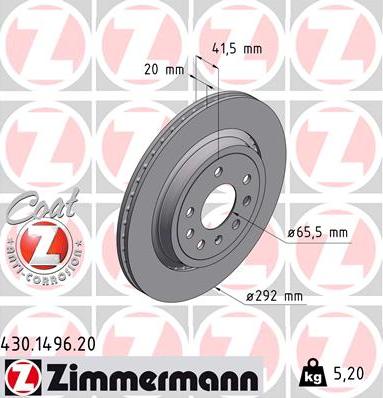 Zimmermann 430.1496.20 - Гальмівний диск autozip.com.ua