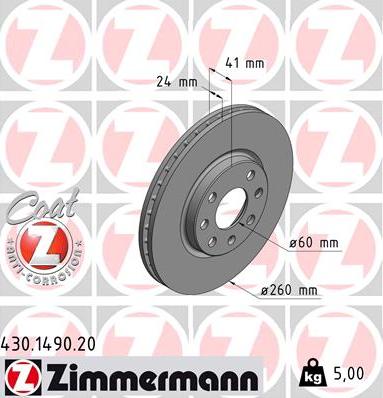 Zimmermann 430.1490.20 - Гальмівний диск autozip.com.ua