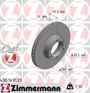 Zimmermann 430.1491.20 - Гальмівний диск autozip.com.ua