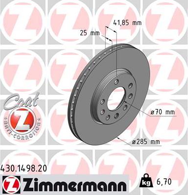 Zimmermann 430.1498.20 - Гальмівний диск autozip.com.ua