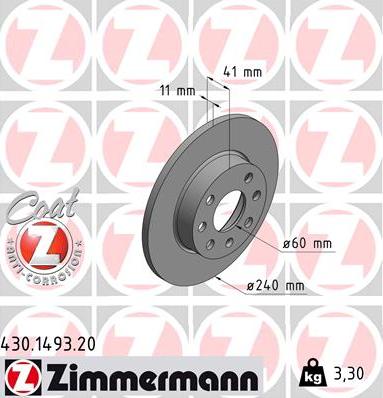Zimmermann 430.1493.20 - Гальмівний диск autozip.com.ua