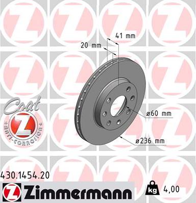 Zimmermann 430.1454.20 - Гальмівний диск autozip.com.ua
