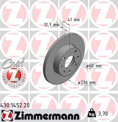 Zimmermann 430.1452.20 - Гальмівний диск autozip.com.ua