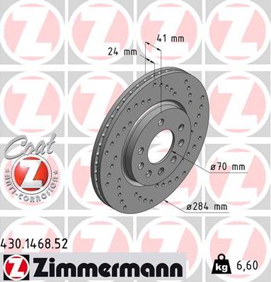 Zimmermann 430.1468.52 - Гальмівний диск autozip.com.ua