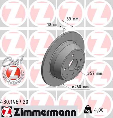 Zimmermann 430.1467.20 - Гальмівний диск autozip.com.ua