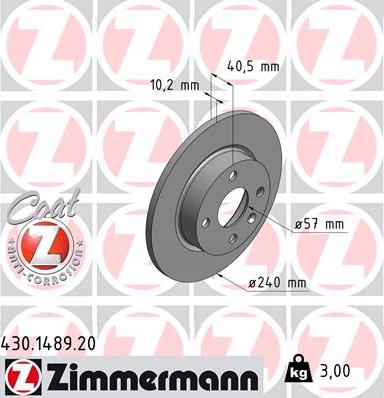 Zimmermann 430.1489.20 - Гальмівний диск autozip.com.ua