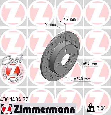 Zimmermann 430.1484.52 - Гальмівний диск autozip.com.ua
