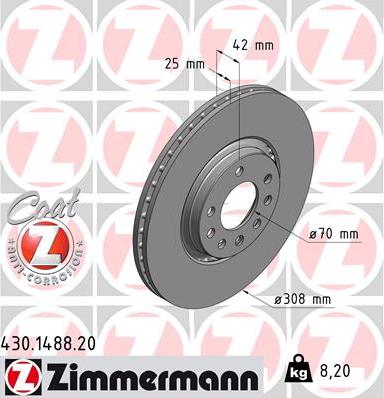 Zimmermann 430.1488.20 - Гальмівний диск autozip.com.ua