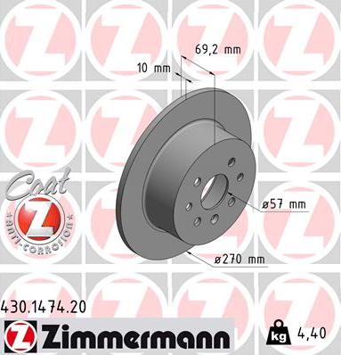 Zimmermann 430.1474.20 - Гальмівний диск autozip.com.ua