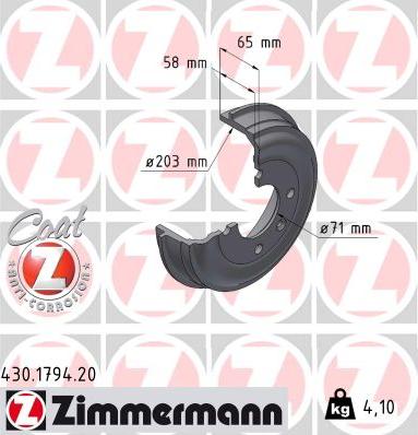 Zimmermann 430.1794.20 - Гальмівний барабан autozip.com.ua