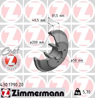 Zimmermann 430.1790.20 - Гальмівний барабан autozip.com.ua