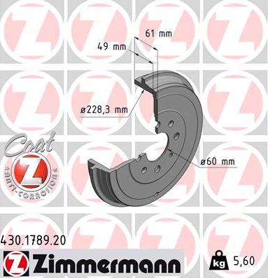 Zimmermann 430.1789.20 - Гальмівний барабан autozip.com.ua