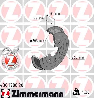 Zimmermann 430.1788.20 - Гальмівний барабан autozip.com.ua