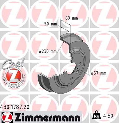 Zimmermann 430.1787.20 - Гальмівний барабан autozip.com.ua