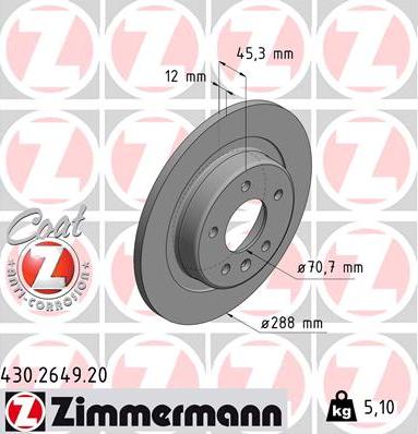 Zimmermann 430.2649.20 - Гальмівний диск autozip.com.ua