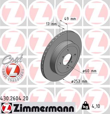 Zimmermann 430.2604.20 - Гальмівний диск autozip.com.ua