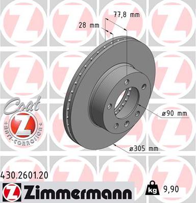 Zimmermann 430.2601.20 - Гальмівний диск autozip.com.ua