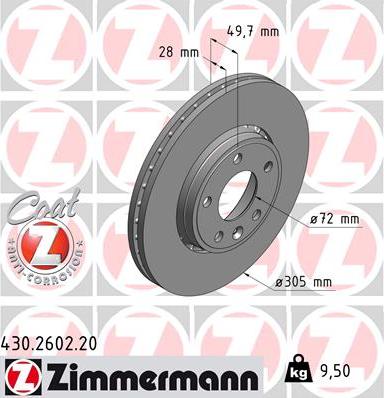 Zimmermann 430.2602.20 - Гальмівний диск autozip.com.ua