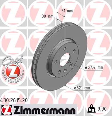 Zimmermann 430.2615.20 - Гальмівний диск autozip.com.ua